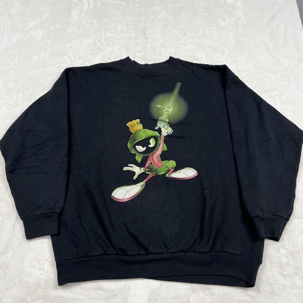 Looney Tunes Sweatshirt Unisex XL Black Marvin the Martian Graphic Vintage 90s